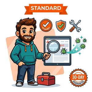 WordPress malware removal Standard Rescue package by The Beard Guy with cleaned site and security scan