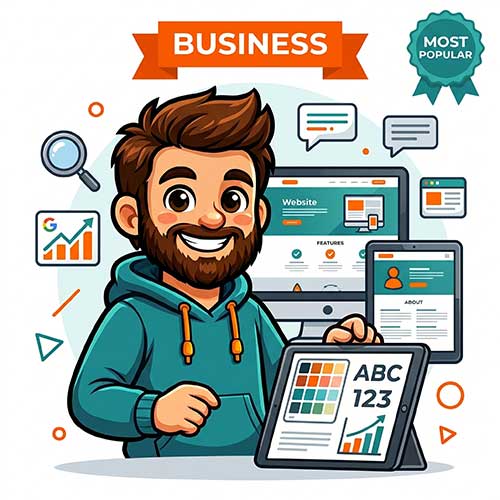 Business website design package by The Beard Guy with multi-page mockup and design tools