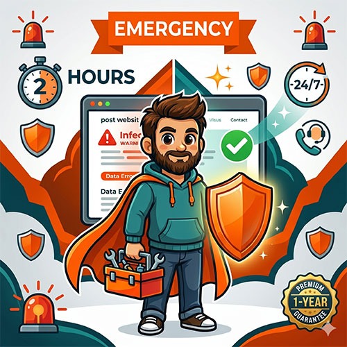 WordPress malware removal emergency rescue package by The Beard Guy with 24/7 priority response and security monitoring