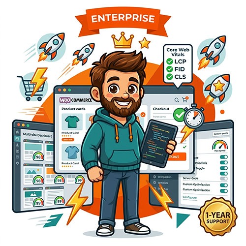 WordPress speed optimization Enterprise plan by The Beard Guy with WooCommerce store and multi-site dashboard